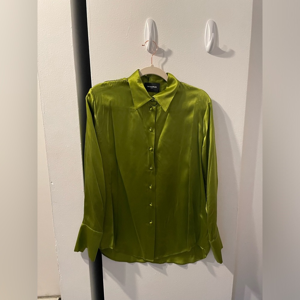 The Kooples 100% Green Silk Button Down (EU Size 2)